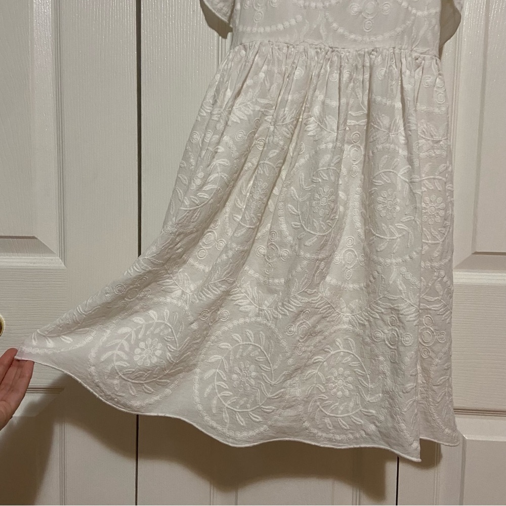 Madewell Embroidered Apron Ruffle Dress White Lace Criss Cross Back Size 10 - Picture 7 of 13